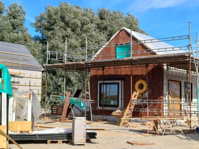 Billede af Tiny House med solsikke på facaden