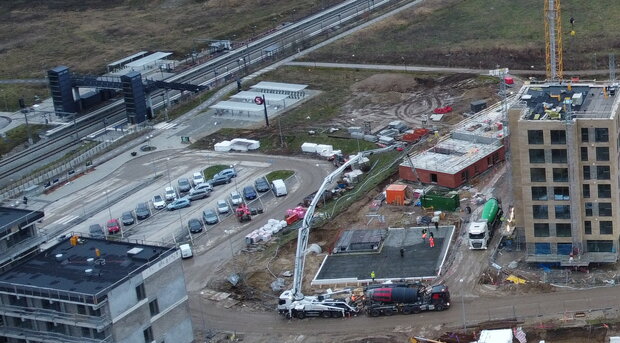 En del af Domeas byggeri ved Vinge Station. Foto: Frederikssund Kommune.