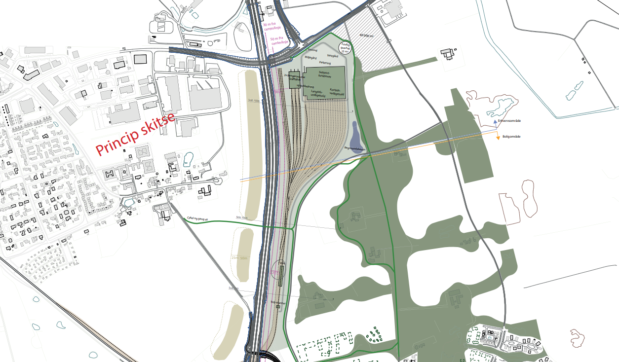 Skitse over et muligt kommende DSB-værksted i Vinge.