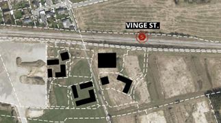 Skitse over de almene boliger ved Vinge Station.