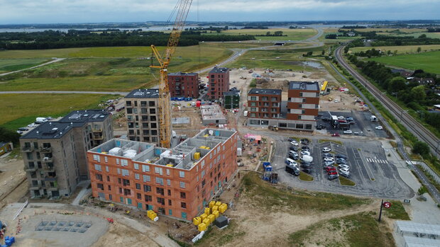 Byggeriet i centrum af Vinge - sommer 2024. Foto: Frederikssund Kommune.